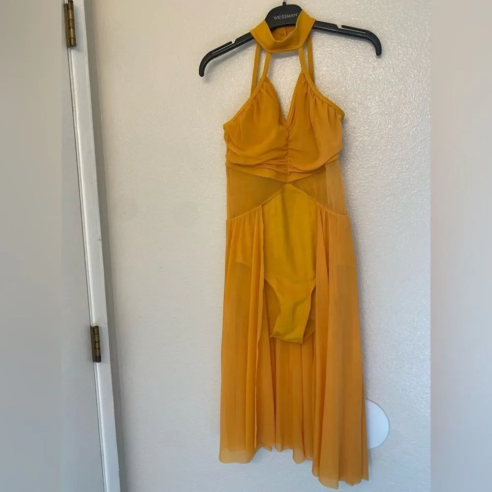WEISSMAN Elite Dance costume yellow Ruched maxi Dress Mesh Skirt D10470 LC child